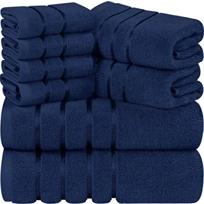 Image de Utopia Towels Ensemble de 8 Serviettes Luxe 2 Bain essuie Mains et 4 débarbouillettes très absorbantes filé à l&#039;anneau (Bleu Marine)