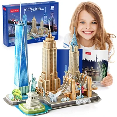 Image de CubicFun MC255h Puzzle 3D US New York City Skyline Building Kits de décoration et cadeau souvenir, Statue la Liberté, Empire State Building, Bâtiment Chrysler, 123 pièces