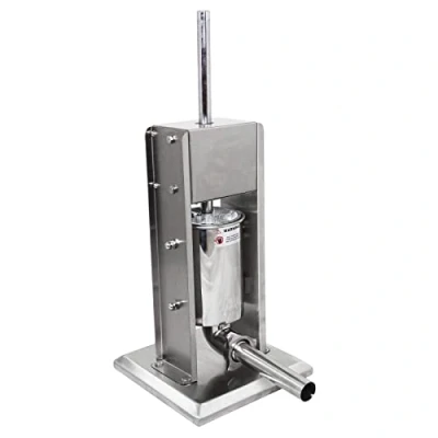 Image de KuKoo Poussoir à Saucisses 3L en Inox Manuel 2 vitesses Fabrication Artisanale, Boucher, Boucherie, Service Traiteur, Restaurant, Café HORECA [5 embouts de remplissage INCLUS]