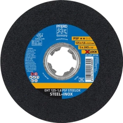 Image de PFERD Lot de 25 disques à tronçonner, 125 X 1,6 mm, droits, LOCK (22,23 mm), PSF STEELOX, 61721124 Pour un changement d&#039;outil rapide et confortable