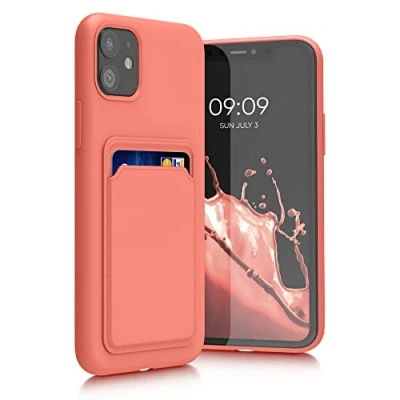 Image de kwmobile Housse Compatible avec Apple iPhone 11 Coque de téléphone Compartiment Carte en Silicone Corail