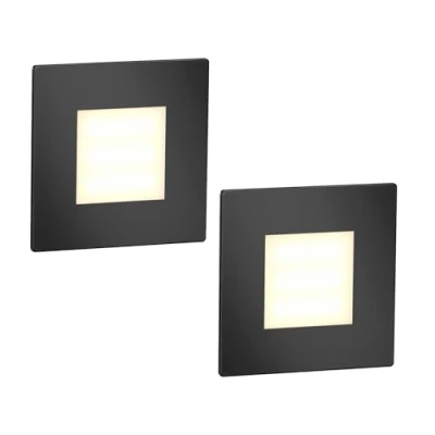 Image de ledscom.de 2 pièces Lumière d&#039;escalier LED/lampe murale encastrée FEX pour l&#039;intérieur et l&#039;extérieur, carrée, noire, 85 x 85mm, blanc chaud