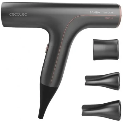 Image de Cecotec Sèche cheveux ionique Bamba Ionicare 6000 RockStar Soft. 1200W, Moteur numérique avec ions réels, Protection extrême, Fonction autonettoyante, Silencieux, 3 buses incluses.