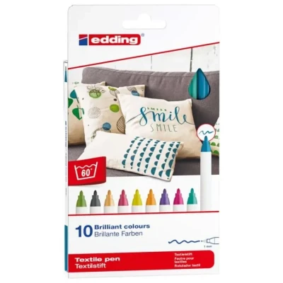 Image de edding 4600 feutre pour textiles étui de 10 couleurs (fun) pointe ronde 1 mm textile lavable en machine (60 C) décorer le tissu marqueur