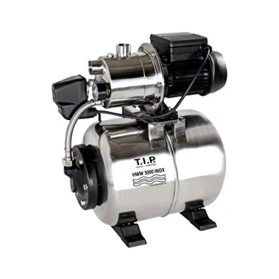 Image de T.I.P. HWW 1300 Circuit d&#039;Eau Domestique en Inox Avec Préfiltre Débit de 4350 l/h Hauteur Refoulement max 50 m Puissance 1200 Watts Cuve Pression Capacité 22 l Couleur Argent Noir