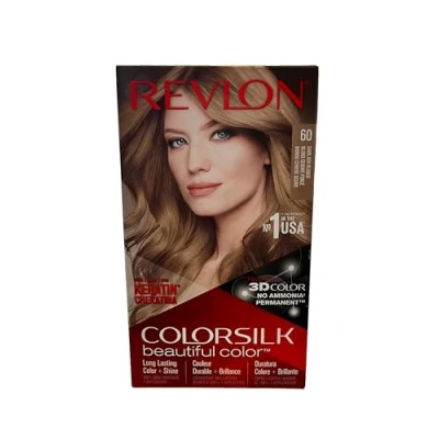 Image de REVLON Colorsilk Beautiful Color, Coloration Permanente, Kératine et Acides Aminés de Soie, couvre 100 pourcent des Cheveux Blancs, 60 Blond Cendré Foncé