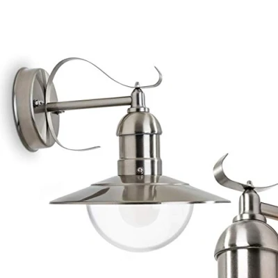 Image de Broni Applique murale d&#039;extérieur de forme classique, en acier inoxydable avec abat jour mat,ampoule(s) non incluse(s)