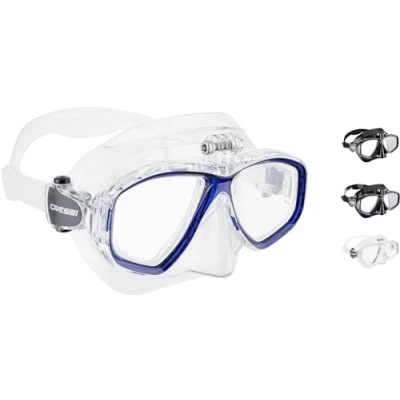 Image de CRESSI Action Cam Mask Clear/Bleu Masque de Plongée Unisexe à Volume Réduit avec Support pour Cam, Transparent/Bleu, Taille Unique