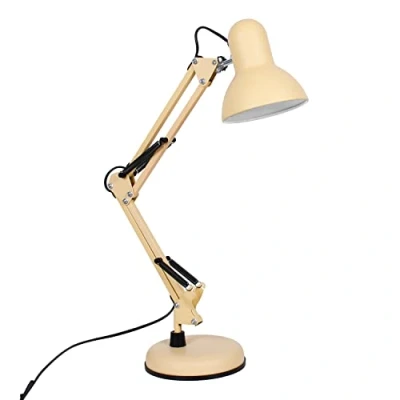 Image de BEL AIR HOME lampe de bureau LED à bras articulé, table Antigona, design rétro vintage 1xE27, idéale pour illuminer votre espace travail ou lecture (JAUNE/MATTE) (ampoule non incluse)