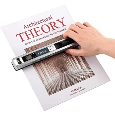Image de 【Scanner de Documents】 MUNBYN Scanner Portable SD 16GB / USB Poche 900 DPI Resolution sans Fil/Mini A4/Sélection Format JPG/PDF LCD Argent