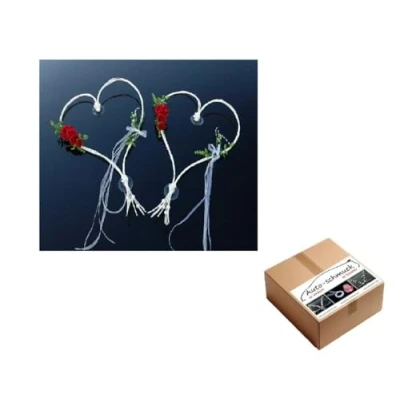 Image de Autoschmuck Décoration de voiture mariage avec 2 cœurs réalisés à partir roses et rotin (Rogue 6)