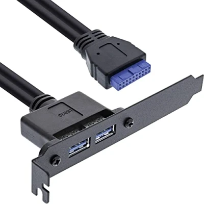 Image de Barrette PCI 2x Port USB 3.0 Connexion Interne 19 broches 33390C Noir