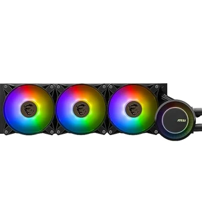 Image de MSI MAG CORELIQUID E360 Kit Watercooling CPU, Plaque Froide en Cuivre Agrandie, Tête Waterblock ARGB &amp; Ventilateurs FDB, Double Chambre, Radiateur Split Flow, Mystic Light, Compatible AMD Intel