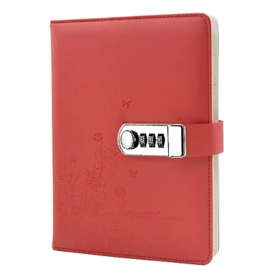Image de NectaRoy Journal en Cuir PU écriture Carnet, Taille Quotidien Relié Avec Serrure à Combinaison Mot de Passe Bloc notes, Papillon et Motif Fleurs Cahier, 210x145mm