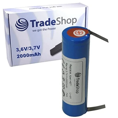 Image de Batterie Li ion 3,6 V/3,7 V 2000 mAh compatible avec Bosch IXO (67 mm x 18,5 cosses à souder en U 5 mm)