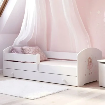 Image de KOBI Lit Enfant LUK Blanc avec Rangement é Tiroir 160 x 80 cm Garcon Petite Fille Lits pour Enfants Un Matelas et Cadre la Chambre Bebe Simple Barriere Balustrade