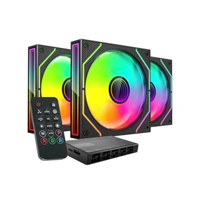 Image de MARS GAMING MF 3DPROKIT, Kit 3X Ventilateurs PWM 120mm, Éclairage ARGB Infinity Mirror 3D, Système de contrôle PWM, Paliers FDB, Télécommande et HUB, Compatibilité Totale ARGB, Noir