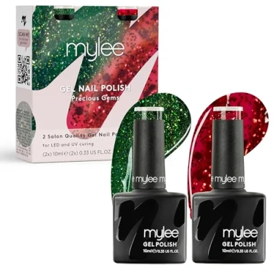 Image de Mylee Set de Vernis à Ongles Semipermanent 2x10ml [Precious Gems] UV/LED Nail Art, Manucure et Pédicure, Usage Professionnel Domestique [Noël 2024] Durable Facile Appliquer