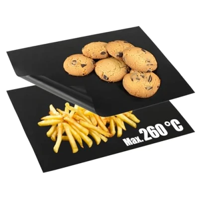Image de COM FOUR® 2x papier sulfurisé réutilisable feuille de cuisson permanente pour fours jusqu&#039;à 260 C four avec revêtement antiadhésif des deux côtés 32 x 42 cm (noir)