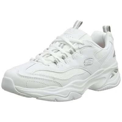 Image de Skechers Femme D&#039;lites 4.0 Fresh Diva Sneaker, White Leather Mesh Gray Trim, 37.5 EU