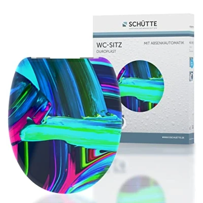 Image de Schütte Siège de WC avec système d&#039;abaissement automatique Compatible les cuvettes courantes Charge maximale : 150 kg) Coloré