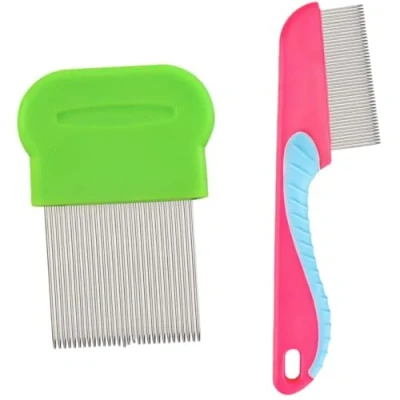 Image de Peigne à poux,2 Pièces en Acier Inoxydable,Peignes de Nettoyage Poux Outil Toilettage pour enlever les taches larmes,peigne Chat Animaux Compagnie