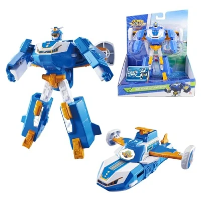 Image de Super Wings 2 in 1 Mini World Aircraft Transforming Robot avec Effets sonores et Lumineux, Jouet Transformer pour garçon Fille de 3+ Ans, Bleu