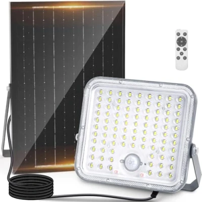 Image de Aigostar Lampe Solaire Extérieur avec Détecteur de Mouvement e Télécommande,Projecteur LED Grande panneau solaire,8000mAH,Batterie Capacité,Ultra Lumineux,étanche IP66,6500K