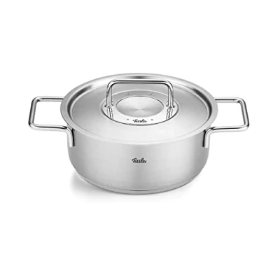Image de Fissler Collection Pure Sautoir En Acier Inoxydable (24 cm, 3,9 l) Avec Couvercle Métallique Et Graduation Intérieure, Compatible Induction