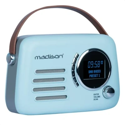 Image de Madison FREESOUND VR30BL DAB Radio Dab+ Vintage sur Batterie Longue autonomie Dab+, FM, Bluetooth &amp; USB Subwoofer à l&#039;arrière Bleu Mat Vintage, Nostalgie, Retro