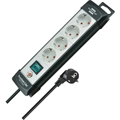 Image de BRENNENSTUHL 1951540101 Base múltiple Premium Line Gris Claro/Negra Con varias posibilidad de instalación y fijación (4 Tomas 5 m)