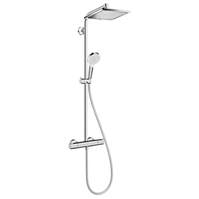 Image de hansgrohe Crometta E Colonne de douche économie d&#039;eau (EcoSmart) avec mitigeur thermostatique, pluie (240 x 240mm), douchette, support, flexible, barre et tête, Chromé, 27281000