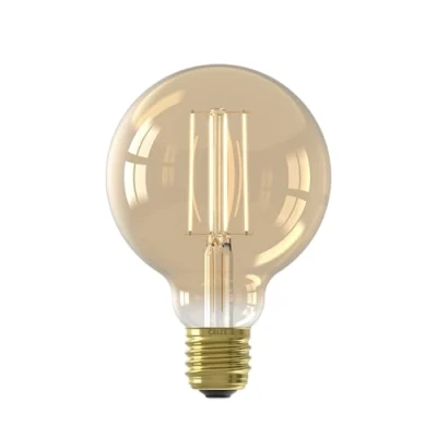 Image de CALEX Ampoule LED Filament Droit E27, Source lumineuse Vintage, Dorée, Globe Rétro G95, Lumière blanche chaude dimmable 2100K, 4,5W 470 Lumens