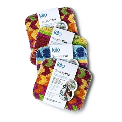 Image de Kilo Scrubby Plus Lot de 4 éponges à récurer Anti Rayures avec côté Chiffon Nettoyage délicat, Multi usages, Couleur, Taille Unique, 17 x 14 cm