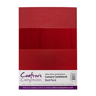 Image de Crafter&#039;s Companion Luxury Cardstock Pack Red of 30 Sheets Includes Glitter, Matt Mirror and Card