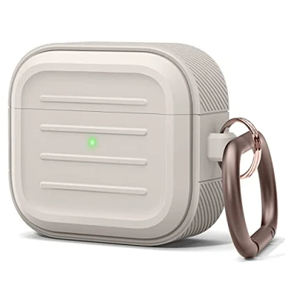 Image de elago Coque Armé avec Porte clés Compatible AirPods 3 Prend en Charge La Re sans Fil, Résiste aux Chocs et Offre Une Protection Complète (Stone)
