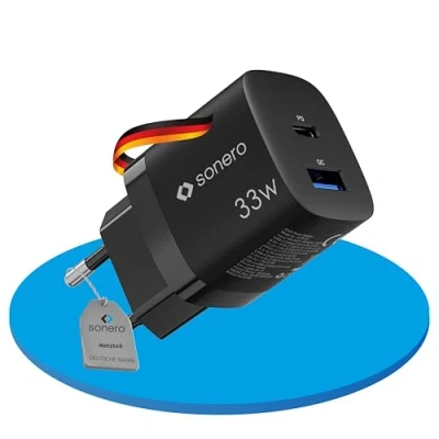 Image de sonero chargeur USB, 1x 33 Watt port USB C, 30 A, GaN rapide, alimentation de téléphone portable avec détection automatique du courant charge, noir