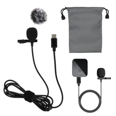 Image de Microphone Cravate USB TypeC,1.5M Mini Condensateur Omnidirectionnel avec Clip et Pare Brise en Fourrure,Compatible iPhone 15,Samsung S24, Android MacBook pour Interviews Streami