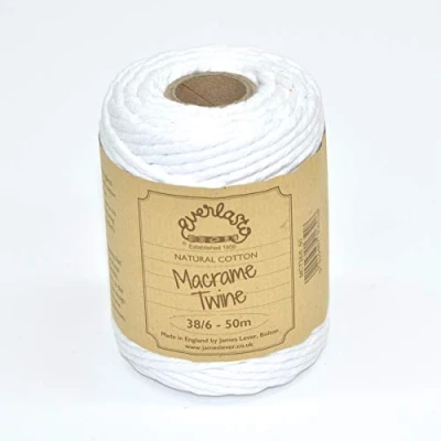 Image de EVERLASTO Bobine de 50 m Ficelle en Coton Doux coloré pour macramé 38/6 (4 mm Environ) (Blanc Neige)