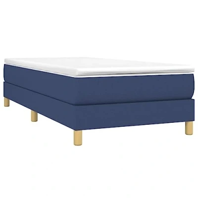 Image de vidaXL Cadre de Lit, Lit Rembourré, Simple avec Sommier à Lattes, Adulte Chambre Coucher Intérieur, Moderne, Bleu 100x200 cm Tissu