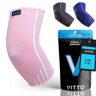 Image de VITTO Coudiere Tendinite, Manchon de Compression Bras et Coude pour Tennis Elbow, Coudière Épicondylite Musculation, Attelle Tendinite (1, Rose, L)