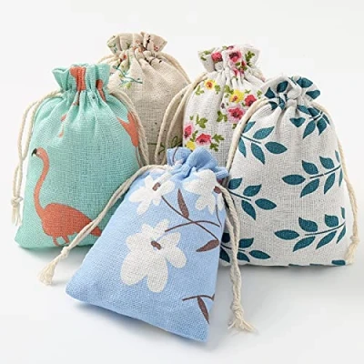 Image de DAHI 25pcs Sacs en Coton avec Cordon 10 x 14 cm Petits Tissu Cadeau Sachets Lin Chanvre Jute Sac à Pour bijoux B