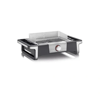 Image de SEVERIN Barbecue électrique SENOA BOOST, Gril 3 000 W utilisable en intérieur &amp; extérieur, de table avec démarrage rapide jusqu’à 500C, Inox/Noir, PG 8113