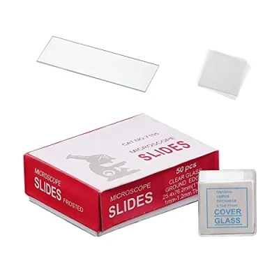 Image de SyiXute 50 Pièces Lames de Microscope Pré Nettoyées avec Bord au Sol 76 x 25 mm et 100 Lamelles Couvre Objet 18 pour L&#039;étude la Biologie Dcience