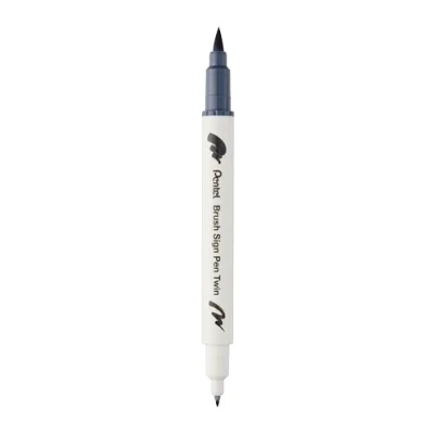 Image de Pentel SESW30C T112E Brush Sign Pen Twin Feutre avec deux pointes flexibles Encre à base d&#039;eau Gris clair