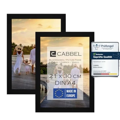Image de CABBEL Lot de Deux (2 pcs.) Cadres Photo DIN A4 21x30 MDF Cadre en Bois Noir avec Verre plexi incassable/Moderne