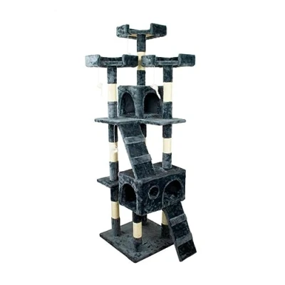 Image de Mobiclinic® Pets, Arbre à gratter pour Chat, modèle Tom, Grand, grimpant, 4 hauteurs, supporte jusqu&#039;à 10 kg, avec Plateformes et abris, Jouet déstressant, Corde en sisal, Gris