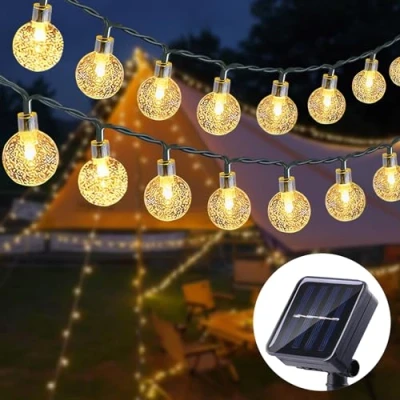 Image de Anmossi Guirlande Lumineuse Solaire,11M 60 LEDs Lumineuses Solaires Exterieur,8 Modes,Boules de Cristal Extérieure Étanche IP44 pour Jardin,Arbres,Terrasse,Noël,Mariages,Fêtes(Blanc Chaud)