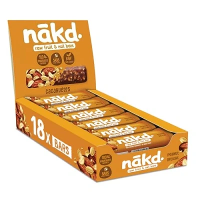 Image de Nākd. Cacahuètes Raw Barres de Fruits et Noix 100% D&#039;ingrédients Naturels Sans Sucre Ajoutés Vegan 18 x 35g 630g