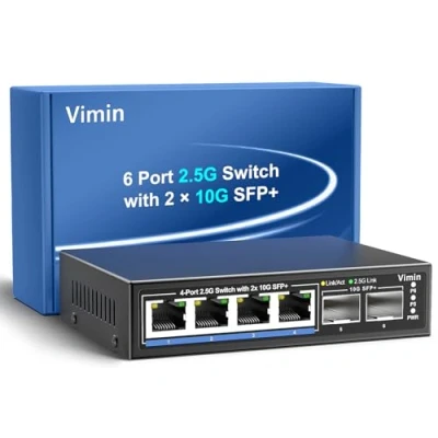 Image de 4 Port 2.5G Unmanaged Switch+2 x 10G SFP+，6 Network Switch, Fanless, Plug and Play